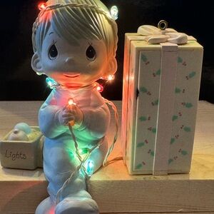 Precious Moments white porcelain figurine with multicolor lights and floral gift